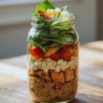 Recept van de diëtist. Salade met spinazie, quinoa en feta.