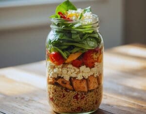 Recept van de diëtist. Salade met spinazie, quinoa en feta.